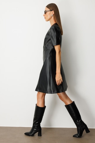 Ekol Kadın Kısa Kollu Deri Elbise 4081 Siyah Siyah