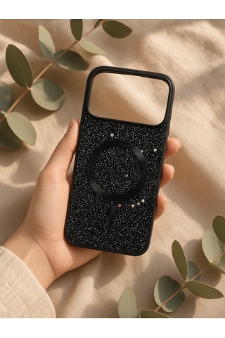 İphone 17/18 Promax Ortak Uyumlu Simli Magsafe Özellikli Kılıf Siyah
