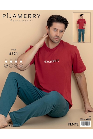 Pijamerry Erkek Bisiklet Yaka Kısa Kol Penye Pijama Takımı 6321 - 1 Adet Kırmızı