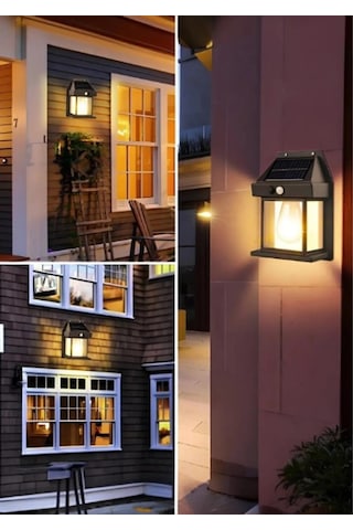 Güneş Enerjili Hareket Sensörlü Duvar Lambası Aydınlatma Aplik Siyah