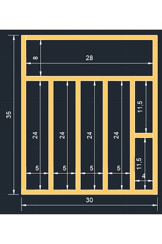 30x35 Cm Ahşap Kaşıklık Çekmece İçi Yemek Takımı Ve Servis Gereçleri Düzenleyici Organizer