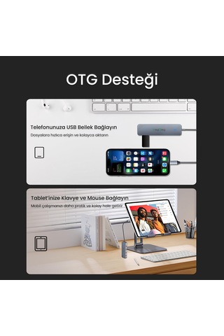Lexroo 4 Portlu 10gbps Type-c To 4 Usb-a 3.2 Gen2 Usb Çoklayıcı Dönüştürücü Hub
