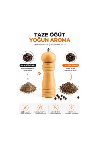 Bambu Ahşap Manuel Baharat Değirmeni Seramik Öğütme Mekanizmalı Karabiber, Kaya Tuzu Ve Taneli Baharat Öğütücü 16 Cm