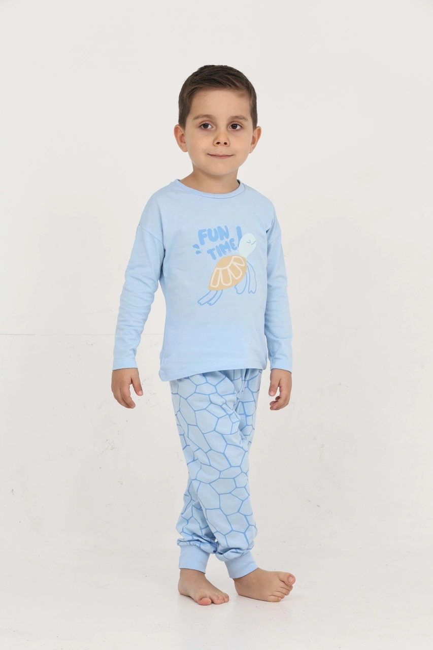 Toontoy Kids Toontoy Erkek Çocuk Kaplumbağa Baskılı Pijama Takım Mavi