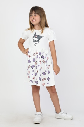 New Kids Baskılı Kız Çocuk Elbise-90748 Beyaz