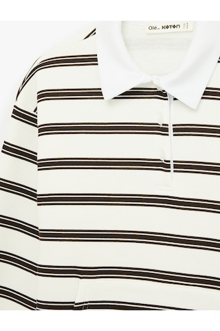 Koton Cepli Çizgili Düğmeli Uzun Kollu Polo Yaka Rahat Kalıp Sweatshirt Kahverengi Çizgili 6sal10218ık Kahverengi