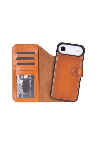 Bloomcase Magic Wallet Urban Tan Hakiki Deri İphone Uyumlu 17 Air 6.5" Cüzdanlı Telefon Kılıfı Taba