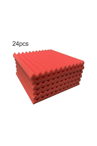 Sones 24 Adet / Paket 30x30x2.5cm Üçgen Oluk Stili Kayıt Stüdyosu Davul Video Odası Ses Yalıtım Levhası Susturucu Pamuk Kırmızı