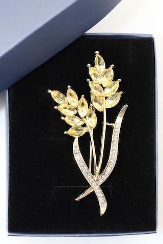 Gold Buğday Başağı Broş. Pırlanta Taşlı Buğday Başaklı Yaka İğnesi Erkek Kadın Broş. Çok Renkli