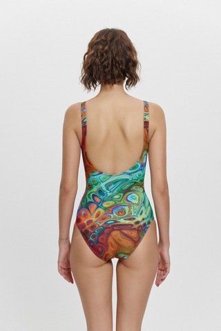 M12034 U Yaka Taş Detaylı Mayo Kırmızı Çok Renkli