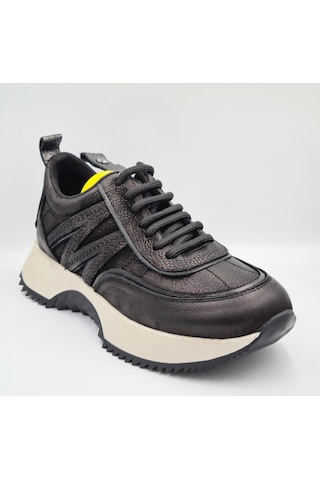 Mammamia D25ka-3700 Siyah Nubuk Siyah Faber Hakiki Deri Kadın Günlük Sneaker Ayakkabı Siyah