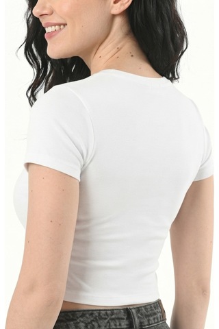 Mistirik Pomonte Model Body Pamuklu Esnek Kumaşlı Kısa Kollu Basic Comfort Crop Beyaz Renk