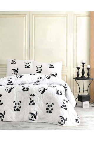 Eponj Home Kapitone Yatak Örtüsü Seti Çift Kişilik B-W Panda