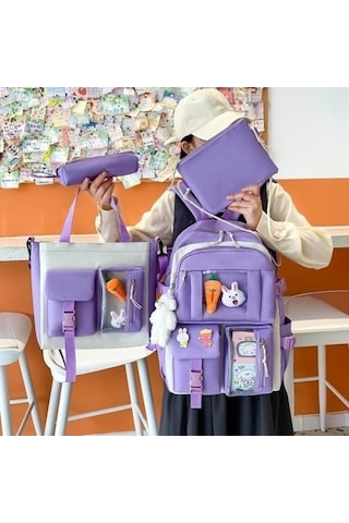 Luminousou Seti Pasifix Parça Okul Mor Kapasiteli Çantası Büyük 4 Ab Mor