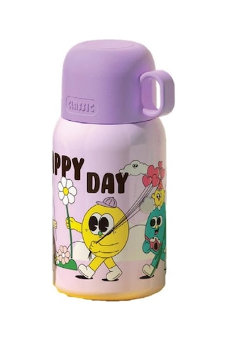 Shotay St-8817 480ml Askılı Silikon Kılıflı Pipetli Desenli Mor Çelik Matara Diğer