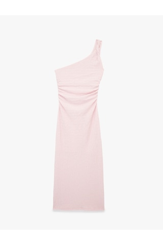 Koton Bağlama Detaylı Slim Fit Drapeli Bürümcük Uzun Tek Omuz Elbise Pembe 6sal80008ık Gül