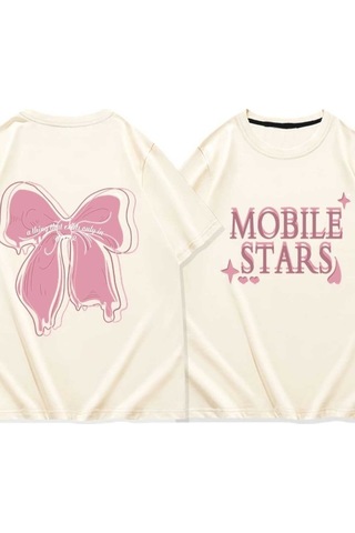 Noıssey Bej Mobile Stars Baskılı Oversize Unisex Kadın