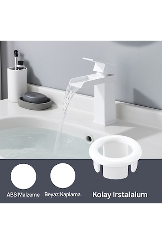 2 Adet Beyaz Lavabo Taşma Yüzüğü Evye Taşma Deliği Kapağı Pla Beyaz