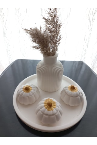 Tabakta 3'lü Mini Balkabağı Vazo Dekoratif Set Beyaz 03