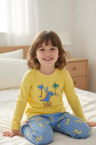 Aden Kids Pamuk Çocuk Uzun Kollu İnce Pijama Takımı - Petrol Mavisi