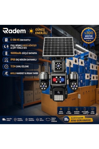 Radem Rd-420 Güneş Enerjili E-sım 4g Sım Kartlı Ptz Güvenlik Kamerası 16000mah 10x Zoom Full Renkli Gece Görüşü Ip66