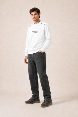 Redline Respect Bisiklet Yaka Regular Fit Kışlık Sweatshirt Beyaz
