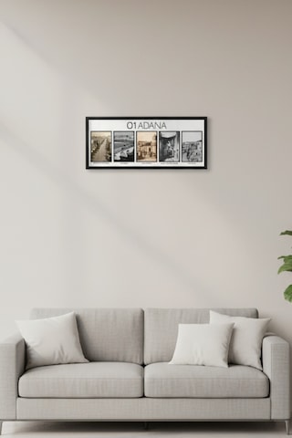 Adana Nostalji Tablosu Siyah Beyaz Eski Adana Fotoğrafları Çerçeveli Uv Baskı Mdf 25x60 Cm