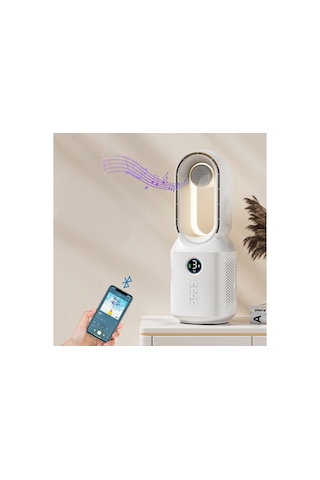 Hepu Hp-f29 360 Döner Pervanesiz Usb Şarjlı Masaüstü Fan Bluetooth Hoparlörlü Led Gece Lambalı Dijital Ekranlı 4000mah