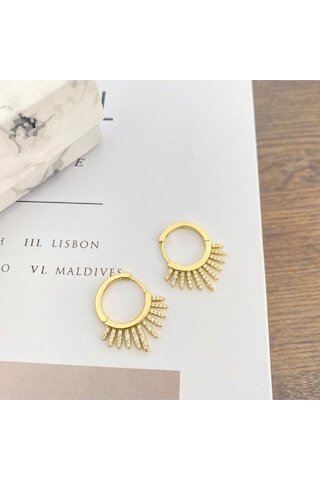 Kadın Küpe Zirkon Taşlı Çelik Güneş Küpe Xuping Gold