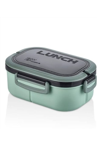 Taşınabilir Yemek Kabı Lunch Box 2 Katlı Diyet Beslenme Kutusu Saklama Kabı Çatal Kaşıklı Sefer Tası Açık Haki