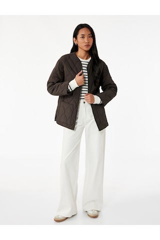 Koton Uzun Kollu Cepli Bisiklet Yaka Fermuarlı Oversize Kapitone Ceket Kahverengi 6wak20288ew Kahve