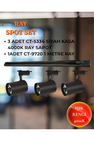 Cata Babil Ray Spot Set 3 Adet Ct-5334 Siyah Kasa 4000k Spot + 1 Adet Ct-9720 Ray