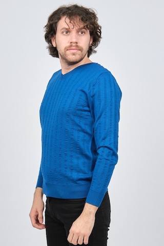 Desen Triko Erkek V Yaka Yün Kazak 0249626 Saks Saks Mavi Saks