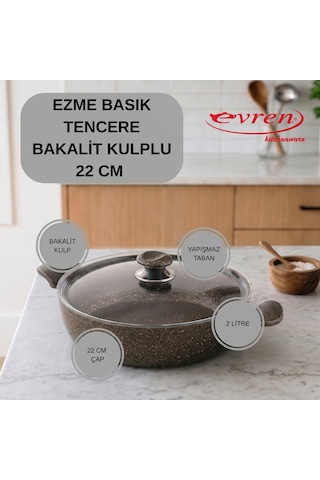 20 Cm Gold Stone Ezme Seri Granit Basık Tencere, Non-stick Pilav Karnıyarık Tencere 1,7 Lt Bakalit Kulplu 22 Cm