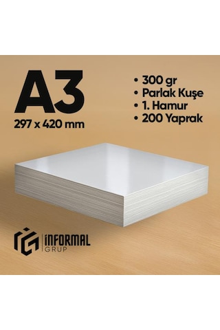 İnformal Fotokopi Kağıdı Premium Kalite A3 300 Gr Parlak Kuşe 200