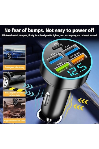 5 Portlu Süper Hızlı Usb Araç Şarj Cihazı 14 Pro Max 13 Oneplus 250w Siyah-cn