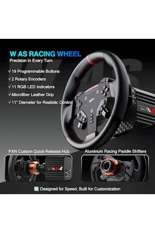 Pxn Vd4 Direct Drive Sim Racing Seti 4nm W As Direksiyon, Pd Hm Pedal, Masa Kelepçeli, Pc Uyumlu Profesyonel Yarış Paketi