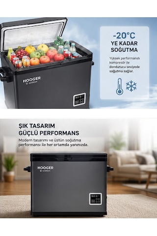 Hooger German EA 55 LTX New Series Geniş Kabin Dijital Led Ekran Oto Kamp Buzdolabı 12-24 Volt -20 Derece Hızlı Soğutma