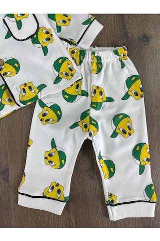 Tweety Baskılı Kruvaze Yaka Pijama Takımı 4bb2 Beyaz