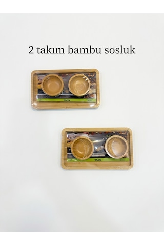 Bambu 6 Parça Kahvaltı Ve Sunum Seti - Dikdörtgen Sunum Tablası Ve 2'li Çerezlik Sosluk Ahşap