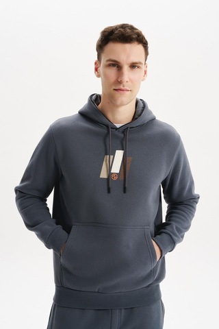 AR-MA Arma Erkek Kapüşonlu Sweatshirt Kanguru Cepli, 3 İplik Şardonlu, Regular Fit, %70 Pamuk %30 Polyester K30254628502 Gri