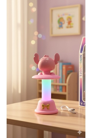 Angel Karakterli Rgb Işıklı Yaylı Masa Lambası - 18 Cm Renkli