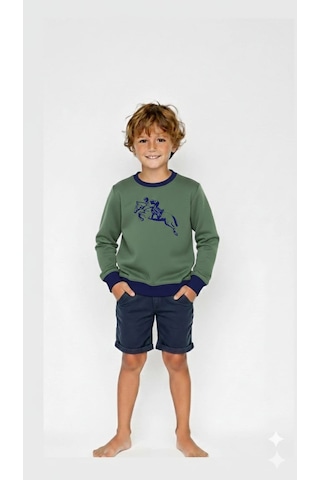 Coupon Çocuk Sweatshirt / Logo Baskılı Çam Yeşili