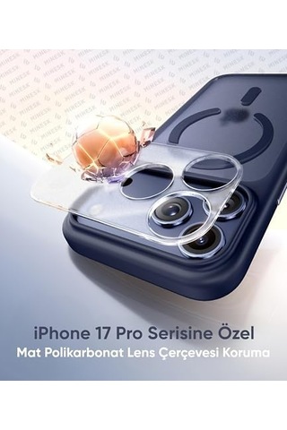 İphone 17 Pro İçin Magsafe İle Uyumlu Özel Geliştirilmiş Kamera Çerçevesini De Koruyan, Arkası Mat Polikarbonat Kenarları Silikon Akıllı Tasarım Kılıf Mavi, 17 Pro 50 x 22