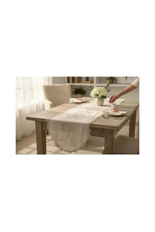 Masa Üzerine Runner, Masa Runneri Altın Simli İşlemeli Detaylı Simella 50 X 140 Cm Çok Renkli