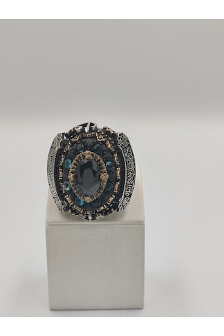 Siyah Kehribar Taşlı Çiçekli Diliriş Eseri 925 Ayar 26 Mm Erkek Y