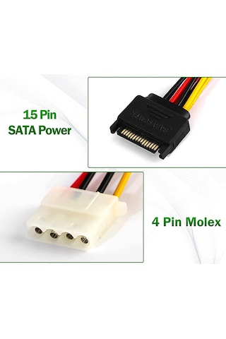 AoGo SATA 15-Pin Erkek Çift 4-Pin Molex Dişi Güç Y Splitter Kablo Sata to Molex Çevirici 15 CM