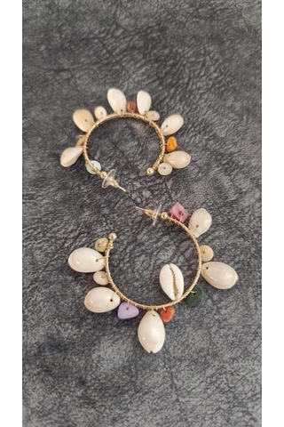 Hdmarketim Otantik Doğal Taş Deniz Kabuklu Vintage Küpe Çok Renkli