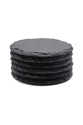 6 Adet Yuvarlak İçecek Altlıkları, 4 İnç Kaya Taş Altlıkları Toplu Altlıklar Siyah