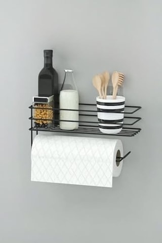 Sas Haus Yapışkanlı Raflı Kağıt Rulo Havluluk Peçetelik Solo Kağıtlık Banyo Mutfak Düzenleyici Raf Siyah Shr Siyah 25 X 15 -